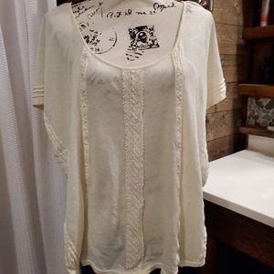 Frenchi by Nordstrom Blouse XL Ivory Semi Sheer Flowy Cream Off White Top